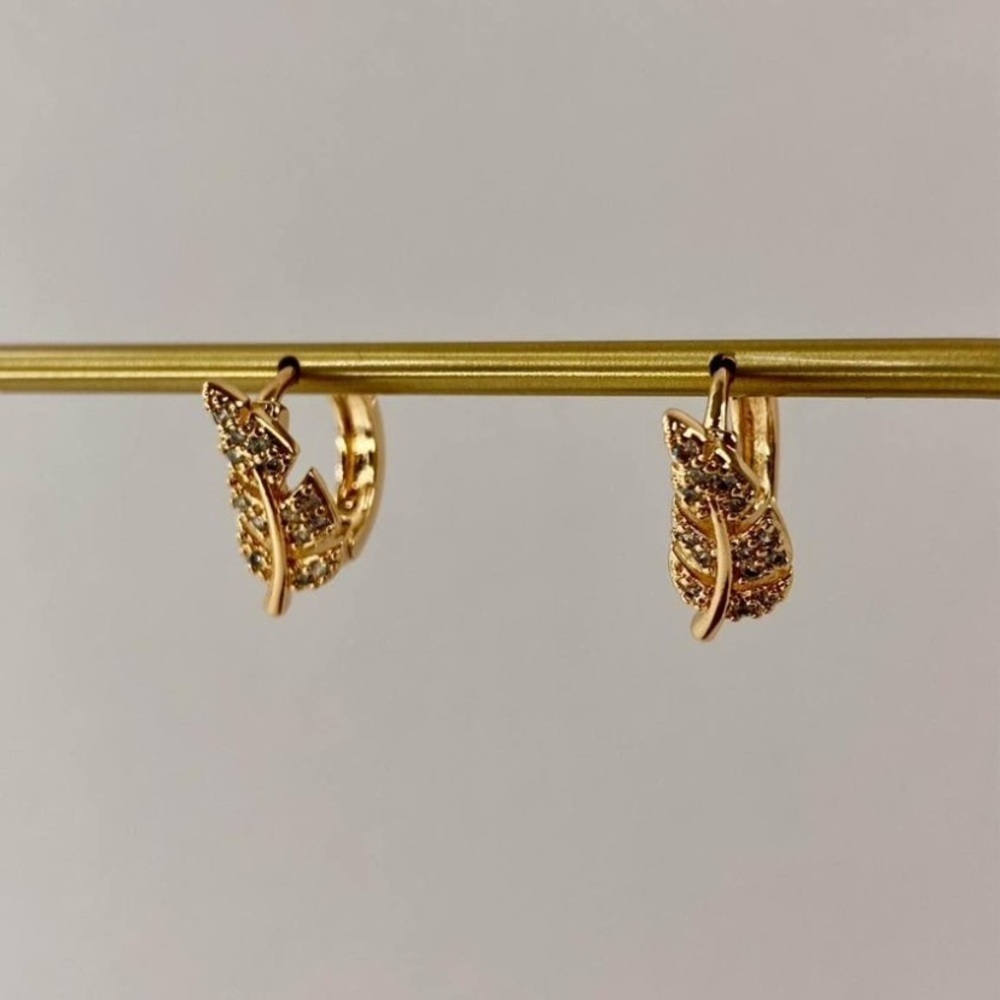 Beautiful Pair of High Quality Gold Plated French Tree Leaf Hoop Earrings